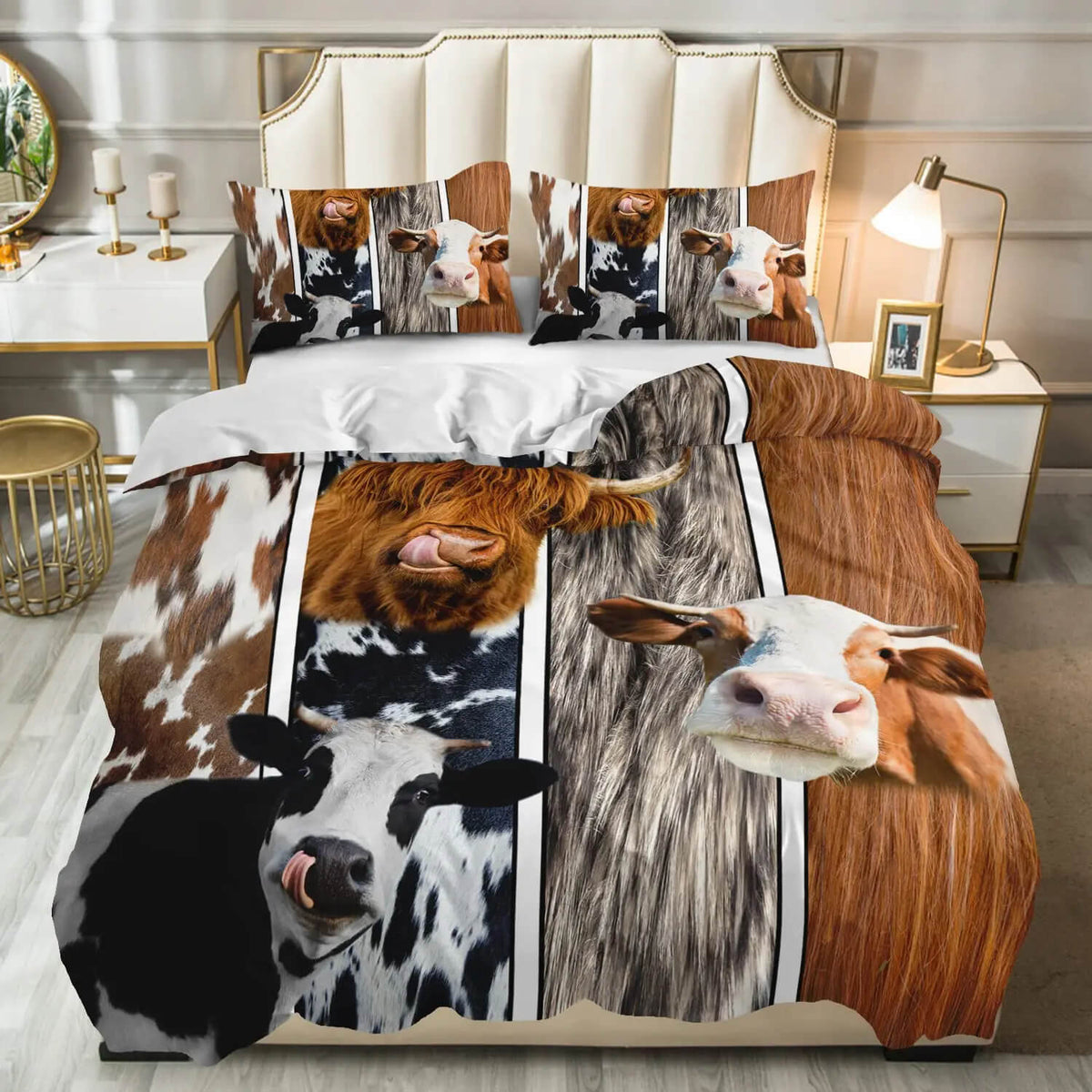 Cozy cow print duvet cover modern farmhouse room