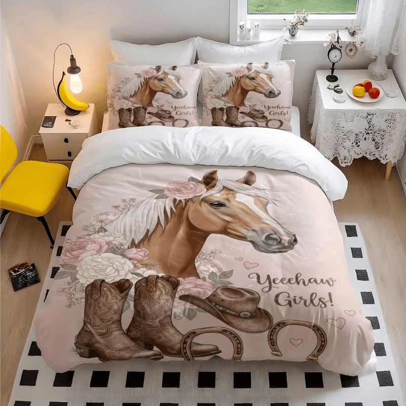 farmhouse cowgirl quilt cover for girl bedroom