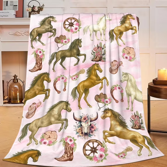 cowgirl rodeo throw blanket vintage western flannel blanket