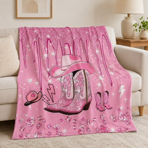 Pink cowgirl bedroom decor blanket for teens and adults