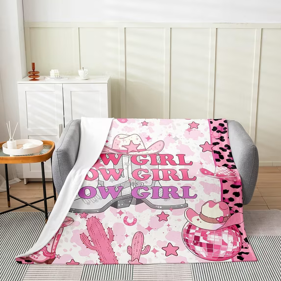 ranch decor blanket with cowgirl artwork