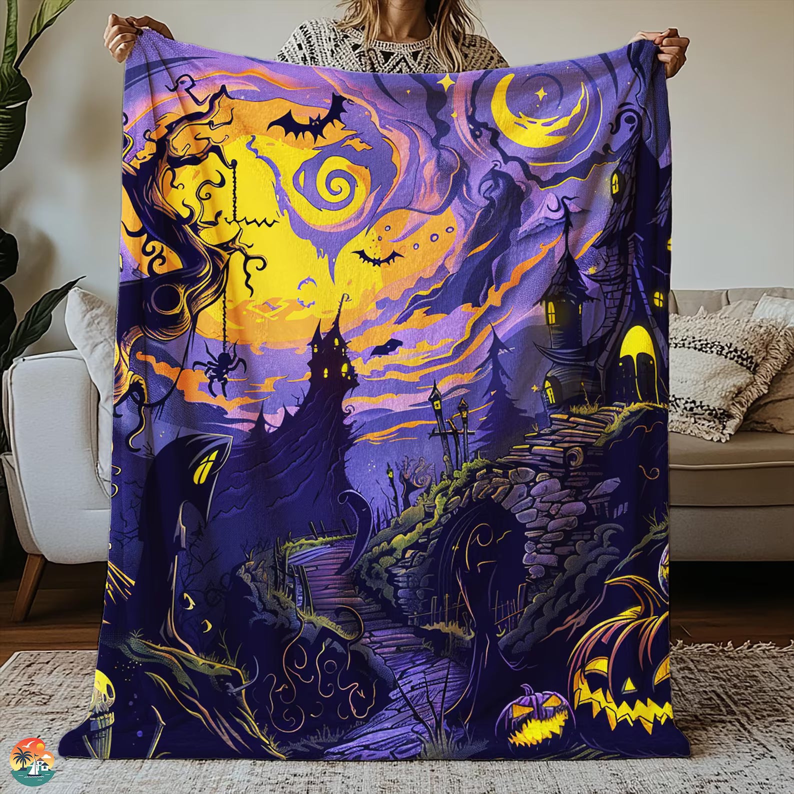 Cozy Pumpkin Blanket, Dark Academia Decorative Blanket, Spooky Season Blankets, Gothic Blanket, Cute Fall Blanket