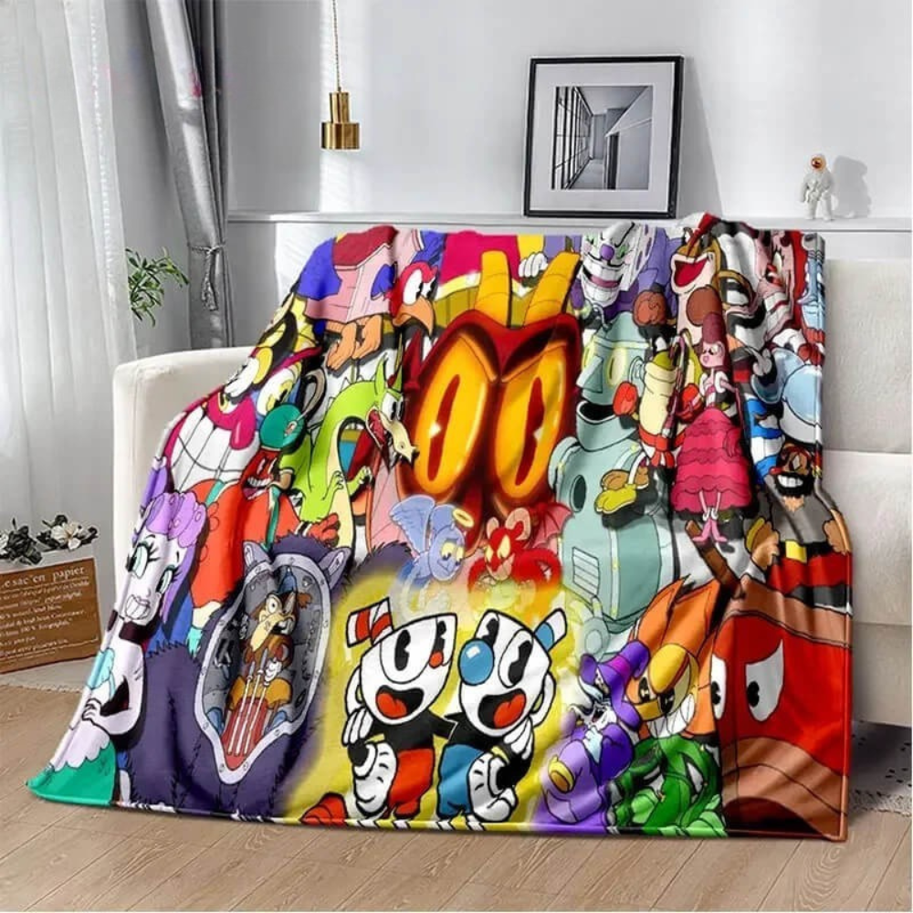 Cuphead themed blanket for gamers