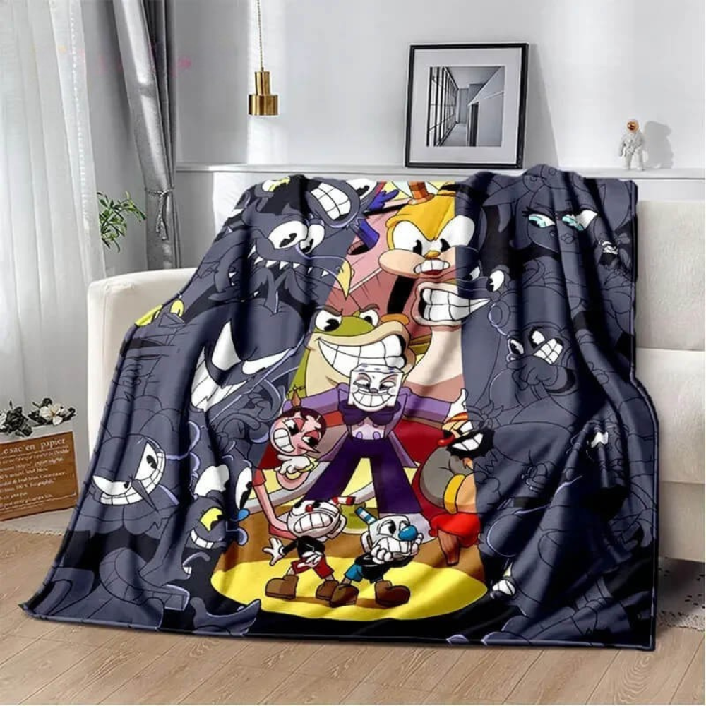 gaming room blanket Cuphead design