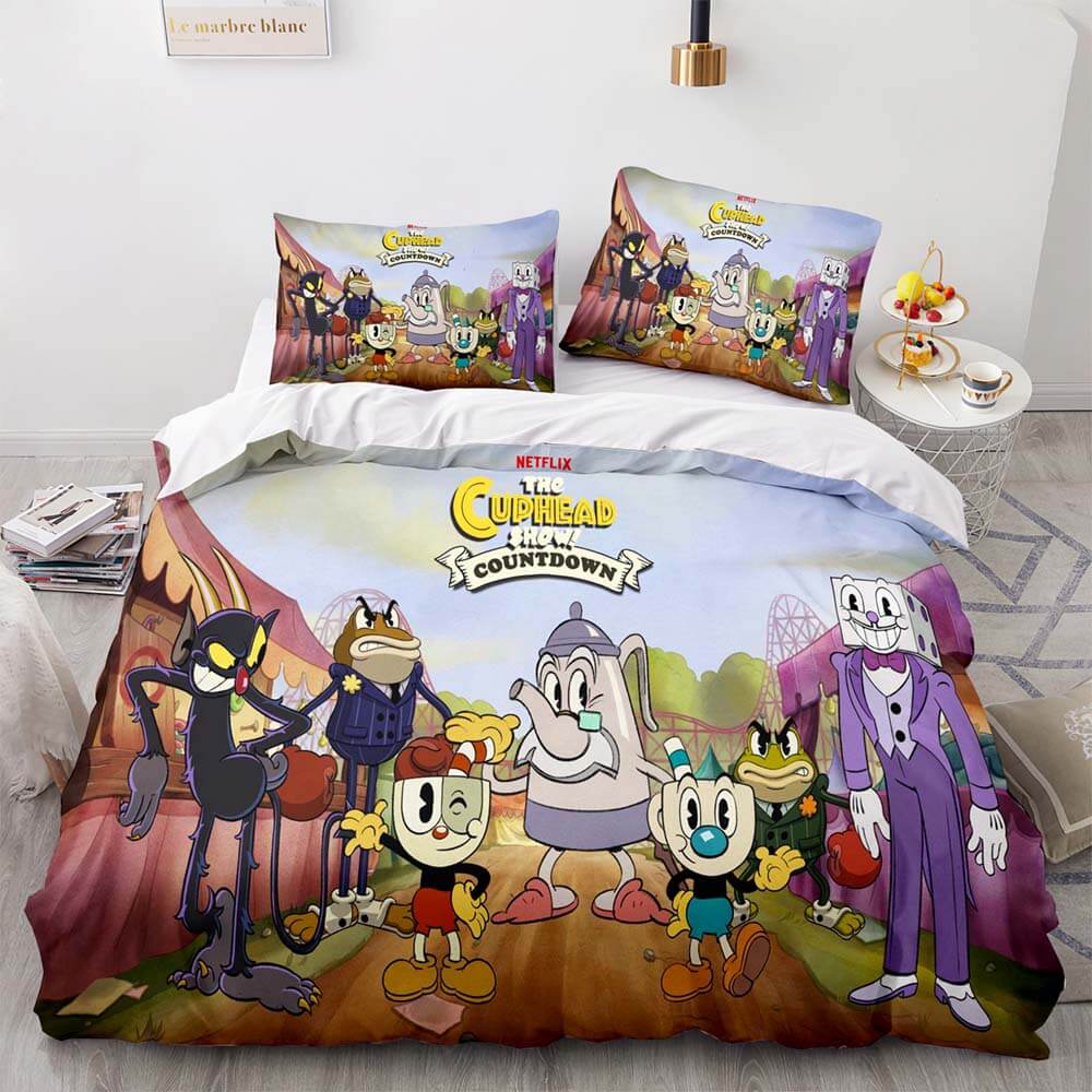 Cuphead and Mugman characters cuphead bedding close up