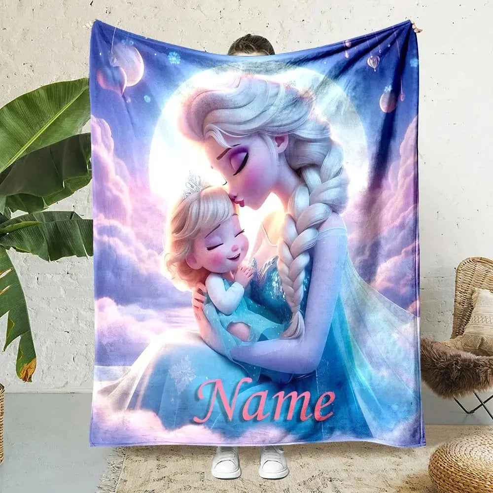 Personalized kids Frozen blanket with name for sofa or bed