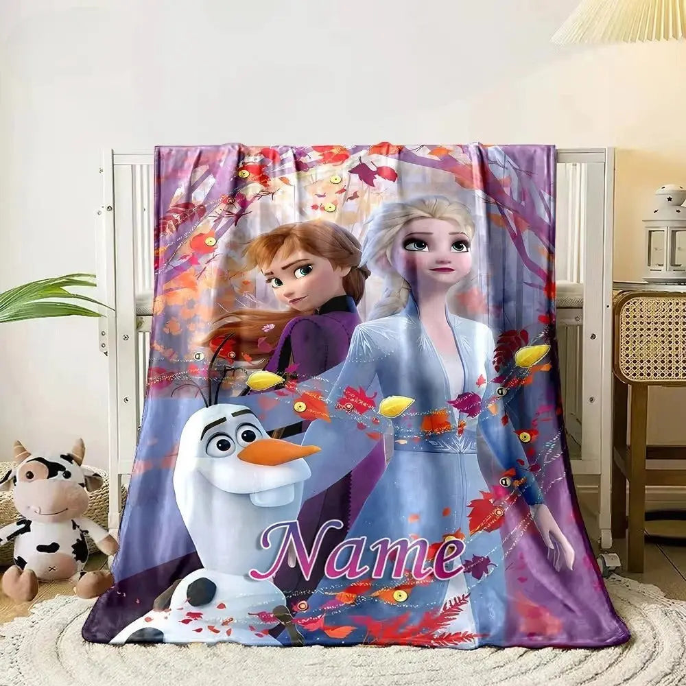 Elsa, Anna, and Olaf blanket with custom name – gift for kids throw blanket