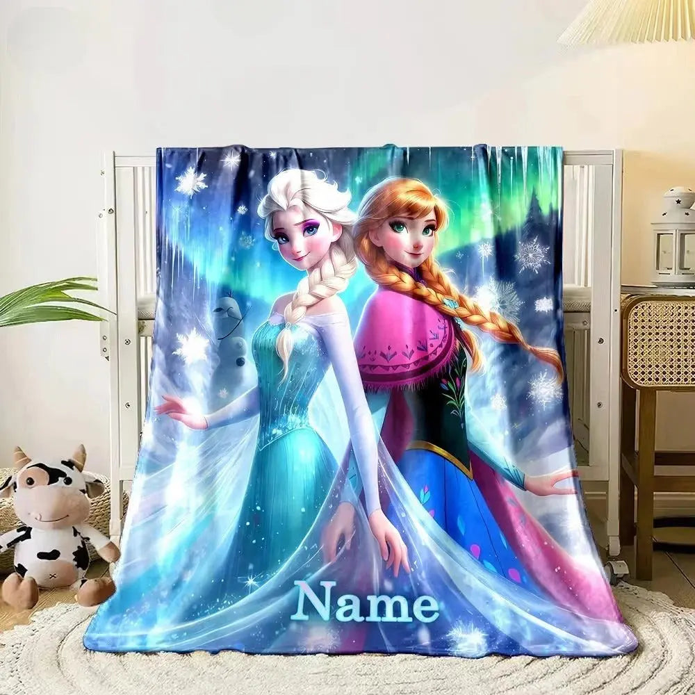 Elsa, Anna, and Olaf blanket with custom name – gift for kids