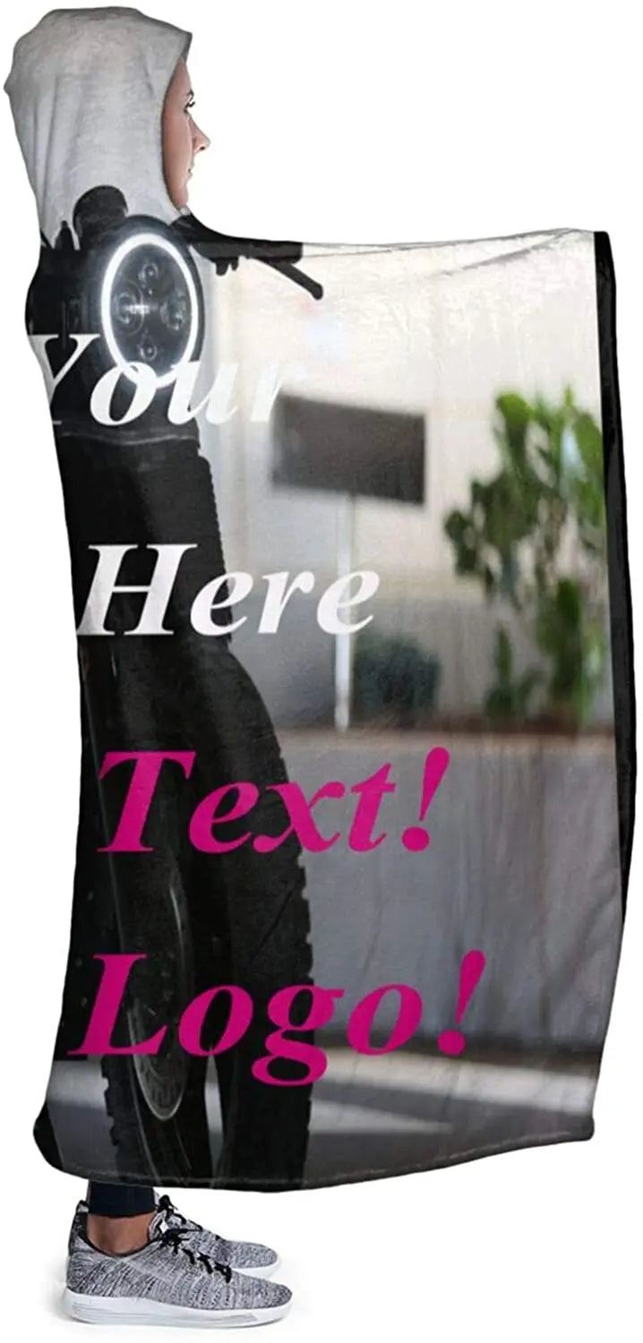 Personalized custom hooded blanket cozy wearable fleece throw for kids and adults gift-ready