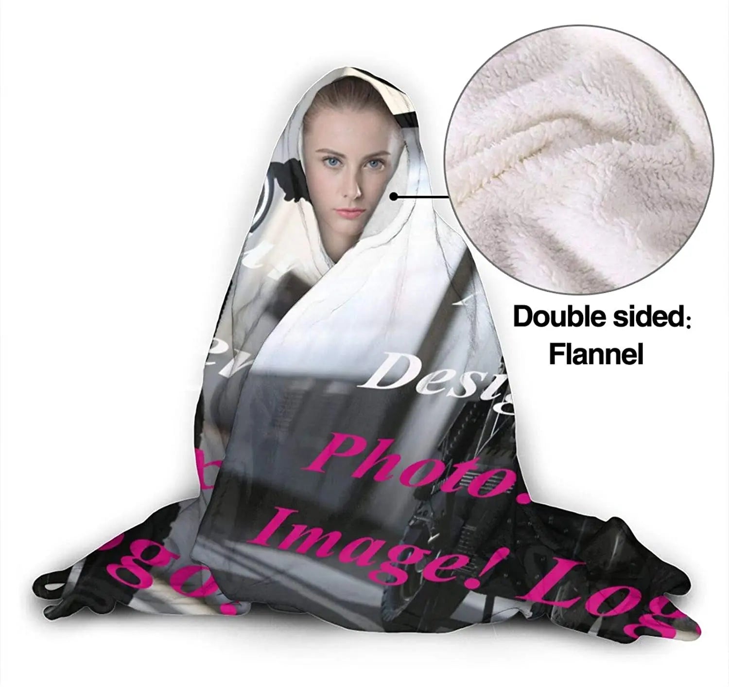 Personalized custom hooded blanket cozy wearable fleece throw for kids and adults gift-ready