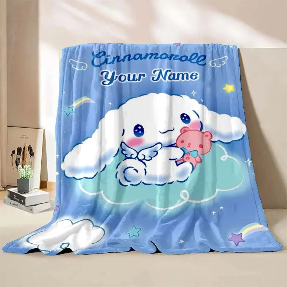 Sanrio Cinnamoroll soft blanket designed for girls, displayed in a cute and cozy bedroom setup