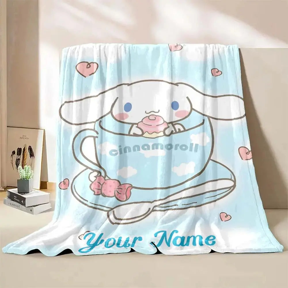 Personalized Cinnamoroll gift blanket for kids with name customization, great for birthdays or holidays