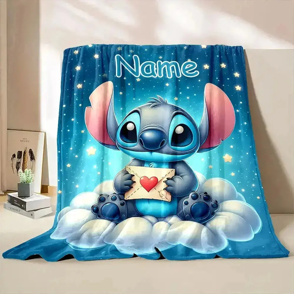 Custom Disney Stitch throw blanket with name – soft flannel fluffy personalized blanket for kids, sofa, travel, and gifts