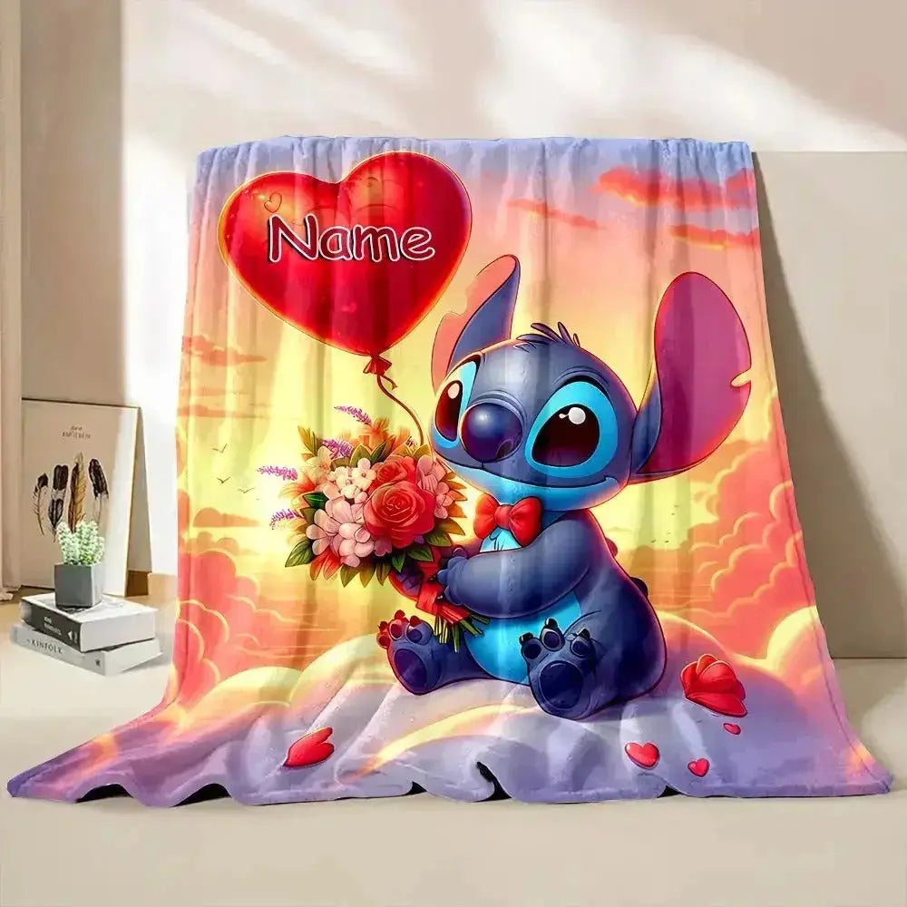 Custom Disney Stitch throw blanket with name – soft flannel fluffy personalized blanket for kids, sofa, travel, and gifts