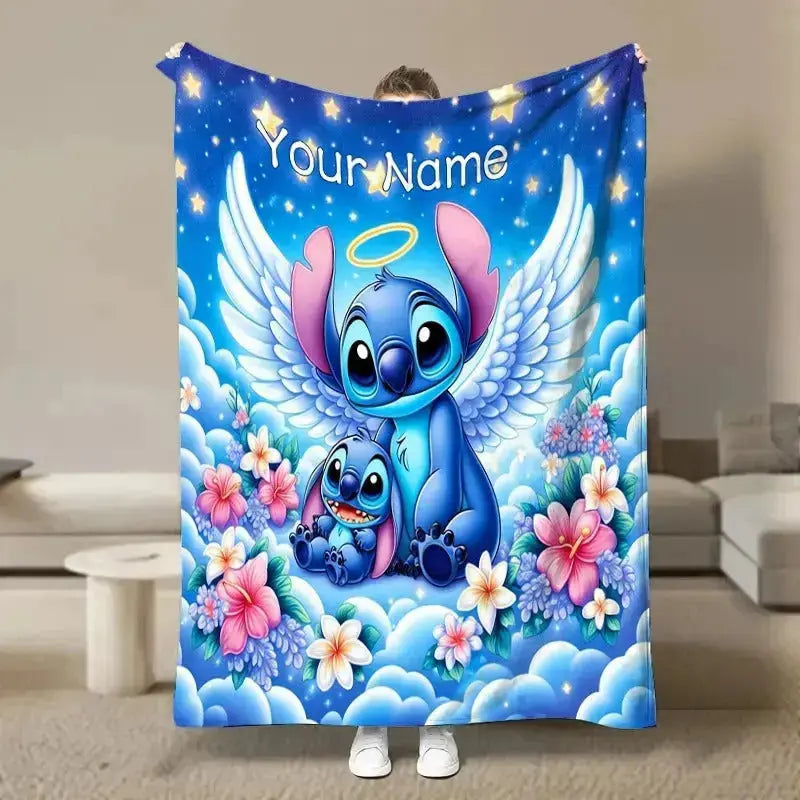 Custom Disney Stitch throw blanket with name – soft flannel fluffy personalized blanket for kids, sofa, travel, and gifts