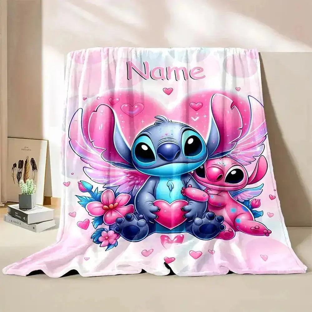 Custom Disney Stitch throw blanket with name – soft flannel fluffy personalized blanket for kids, sofa, travel, and gifts