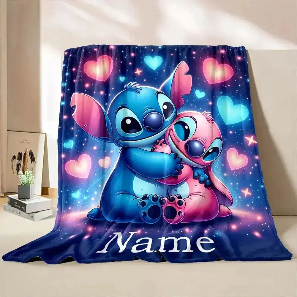 Custom Disney Stitch throw blanket with name – soft flannel fluffy personalized blanket for kids, sofa, travel, and gifts