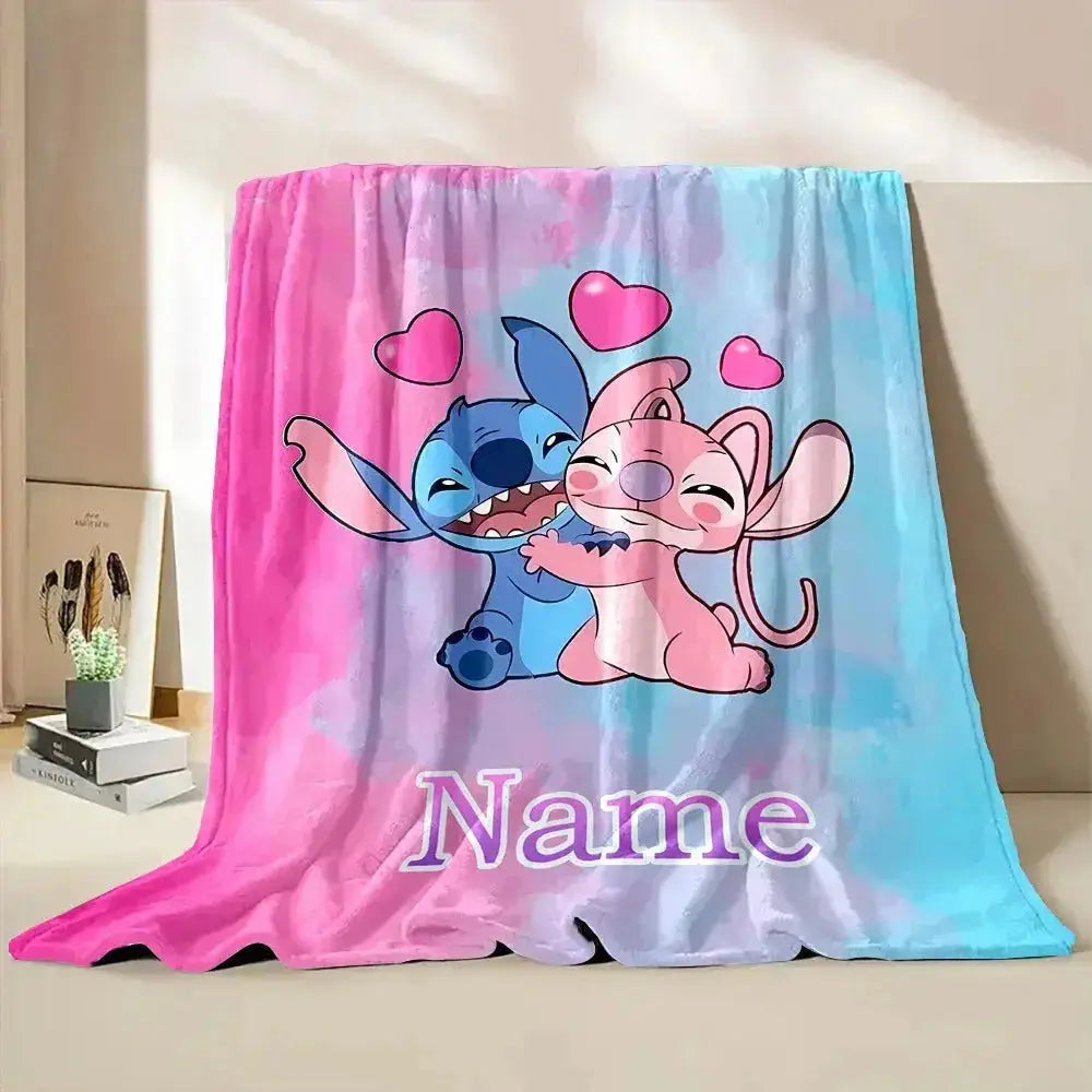 Custom Disney Stitch throw blanket with name – soft flannel fluffy personalized blanket for kids, sofa, travel, and gifts
