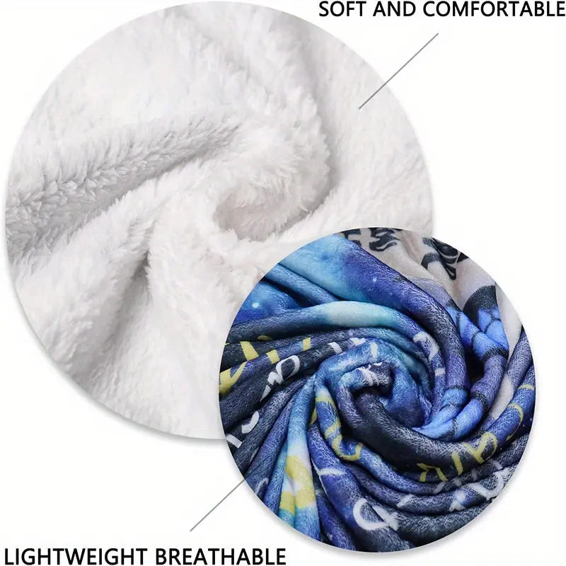 Personalized unicorn throw blanket placed on kids' bed as decorative room accent with cartoon theme