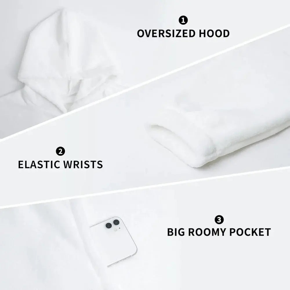 Woman wearing personalized oversized sherpa blanket hoodie with custom photo
