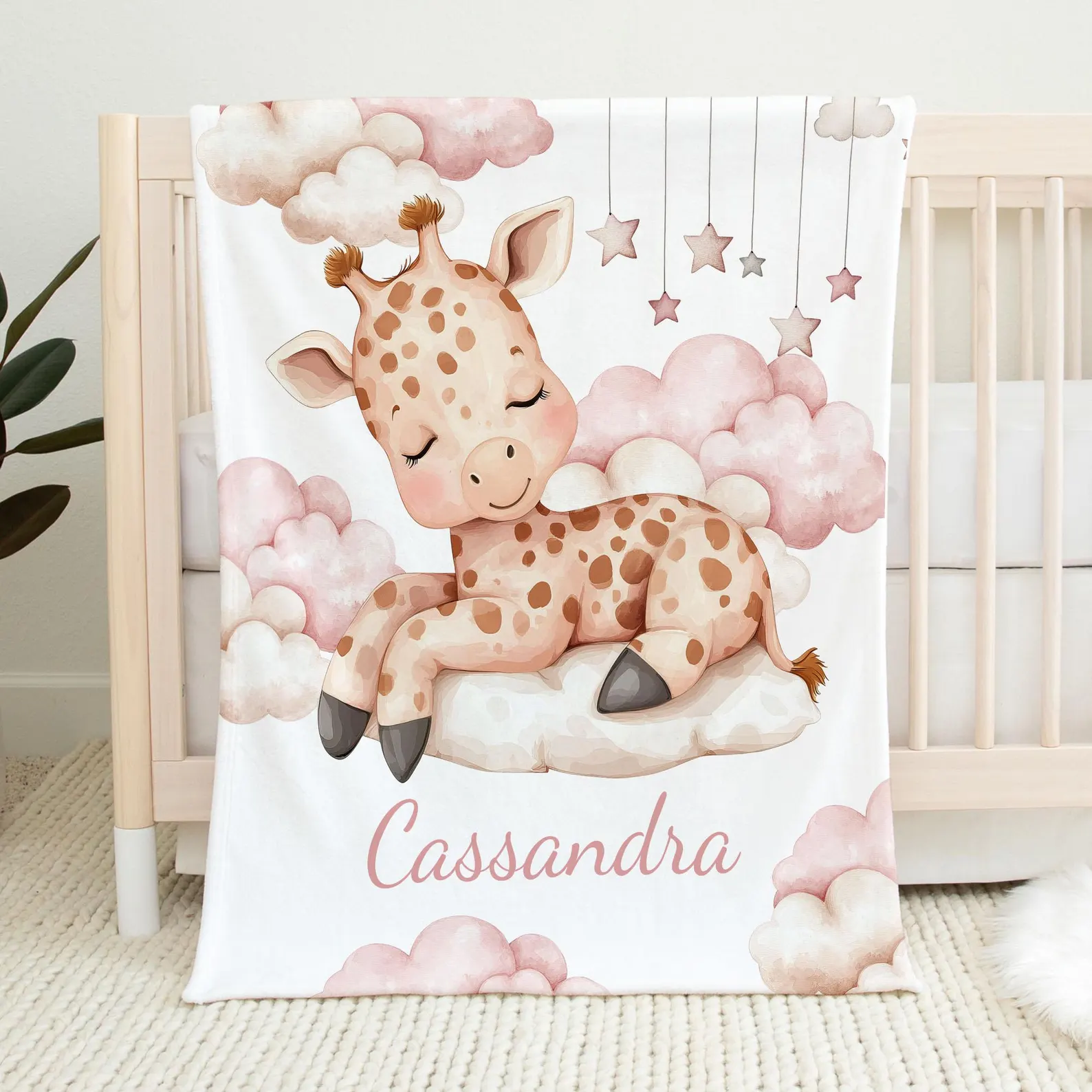 Custom Giraffe pink Baby Blanket - Personalized Name Blanket for Girl - Shower Gift