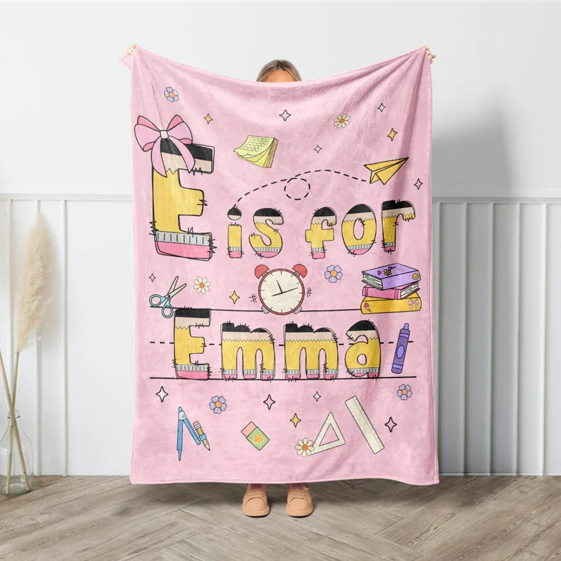 Custom Kids Name Blanket, Kids Back To School Blanket, First Day Of School, Cute Toddler Blanket, Blanket for Boy Girl, Back To School Gift