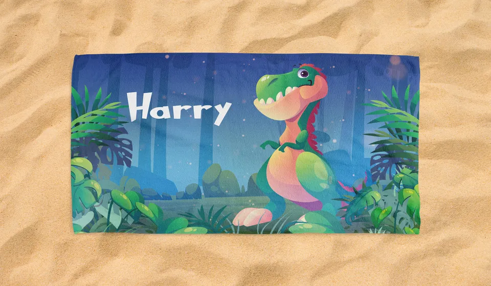Custom Name Dinosaur Beach Towel for Kids