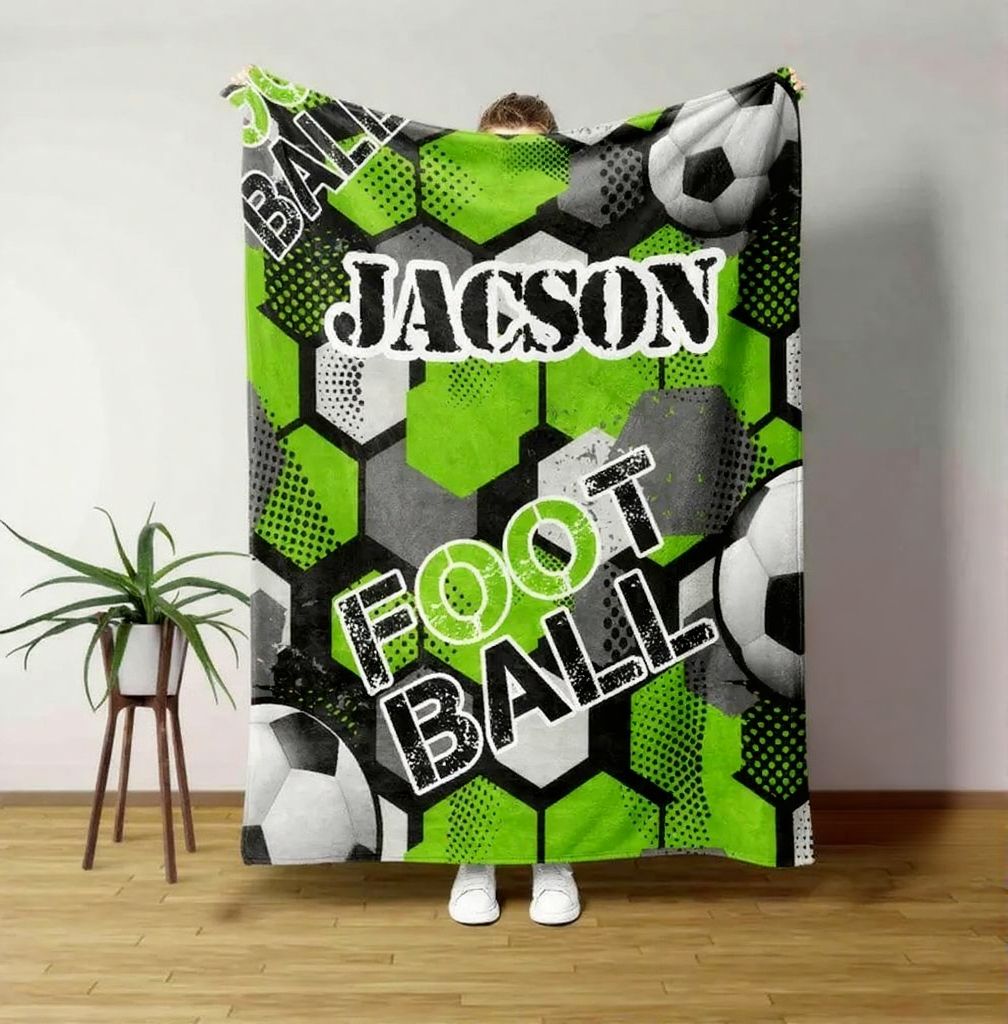 
Custom Soccer Blanket, Custom Football Blanket, Soccer Lovers Gift, Birthday Gift For Son, Sport Christmas Gift, Gift for Soccer Player