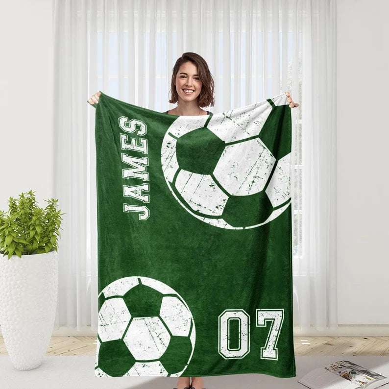 Custom Sports Team Blanket, Soccer Blanket with Name and Number, Football Blanket, Name Blanket, Best Gift Idea for Him, Customized Gift