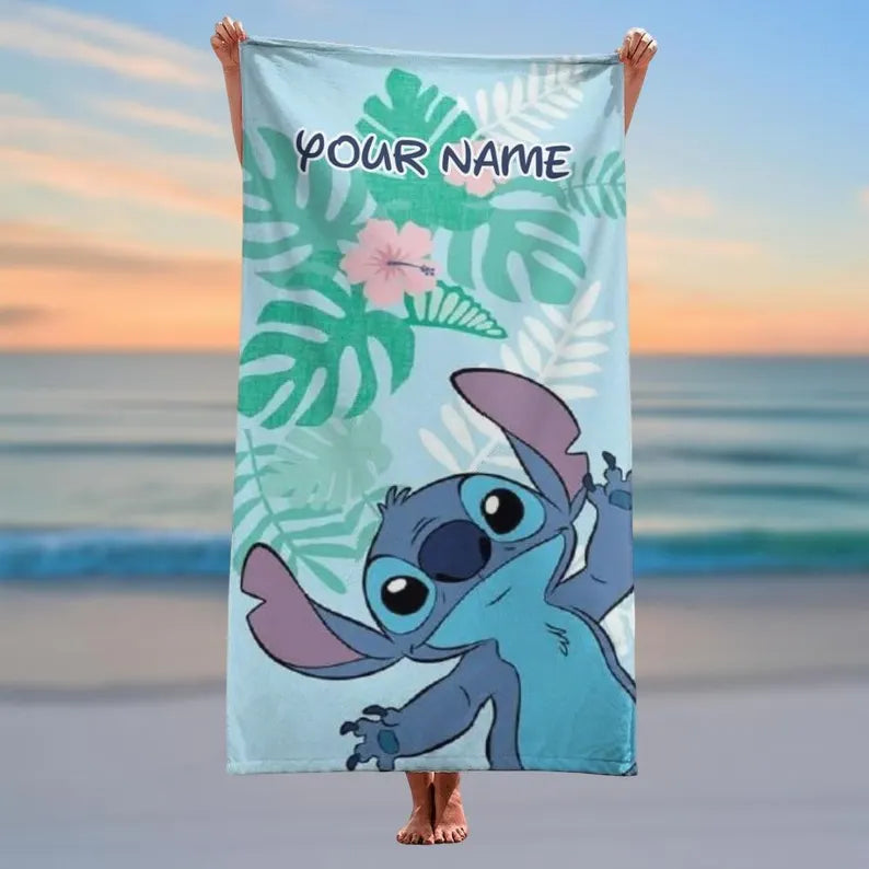 Custom Stitch Aloha Bath Towel, Summer Disney Towel, Funny Cartoon Beach Towel, Lilo And Stitch Towel, Trip Towel For Her