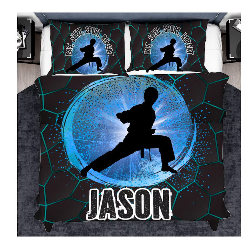 Custom Taekwondo Duvets Cover And Pillow Set For Boys, Personalized Bedding Set for Karate Boys, Judo Boys Duvet Set, Gift for Martial Arts