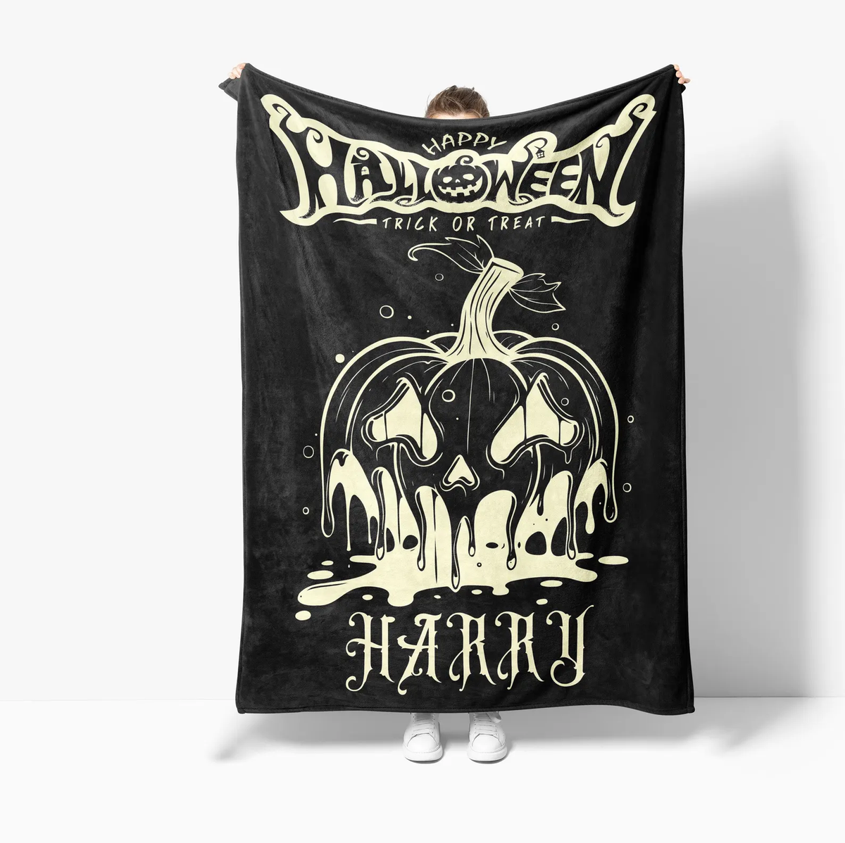 Custom name Halloween throw blanket for adults on couch