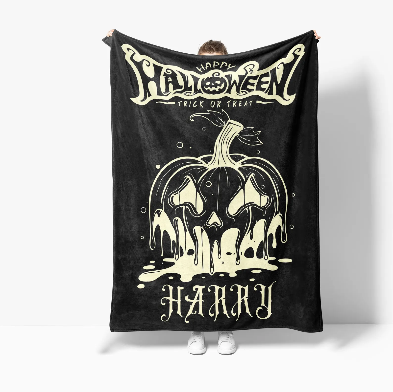 Custom name Halloween throw blanket for adults on couch
