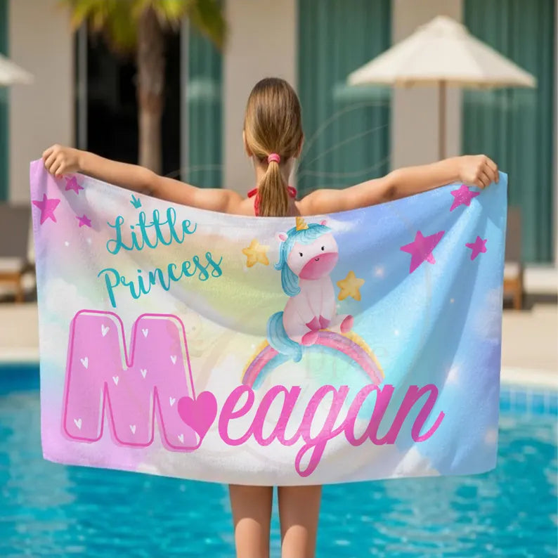 Custom name Unicorn little princess towel for girls