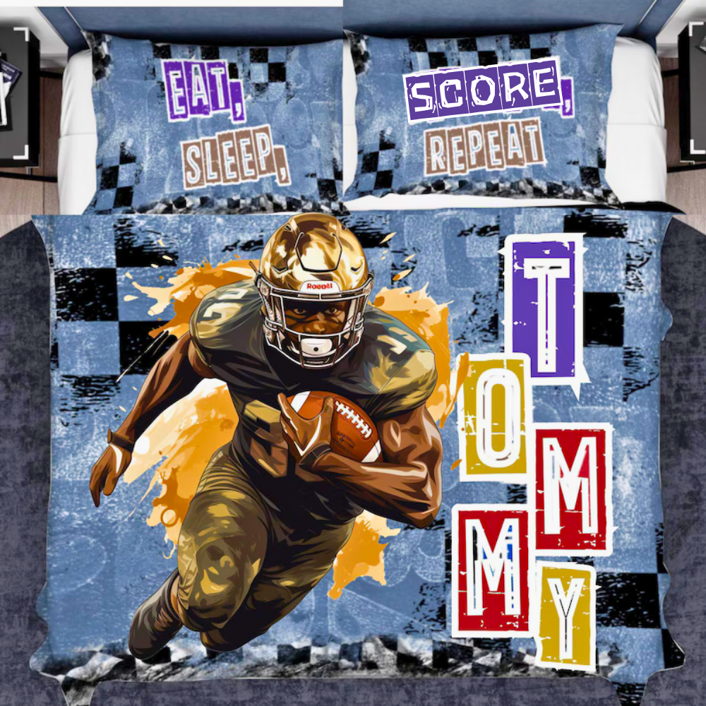 Customized Football Bedding for Black Boys, Teens American Football Duvet Cover With Name, Personalized Football Bed Bedding for Teen