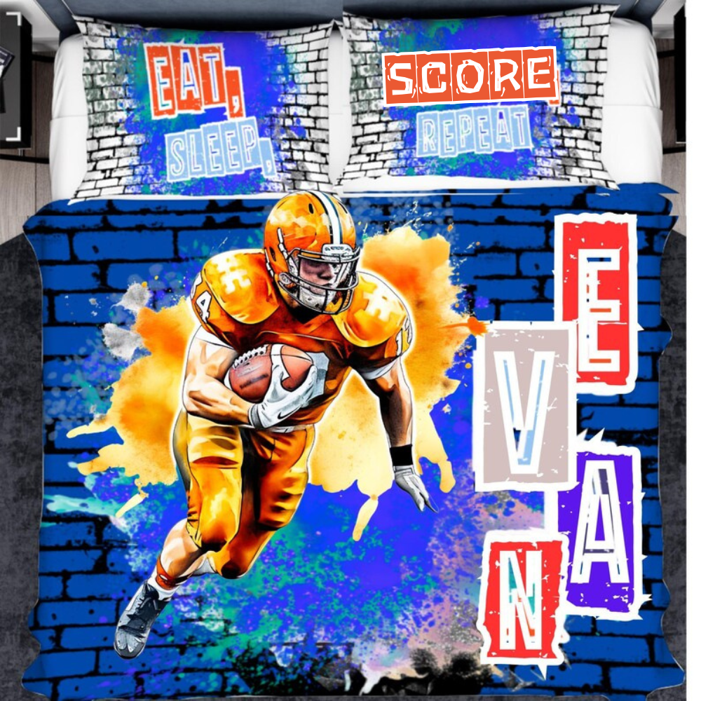 Customized Football Bedding for kids, Mens American Football Duvet Cover With Name, Personalized Football Bed Bedding for Teen