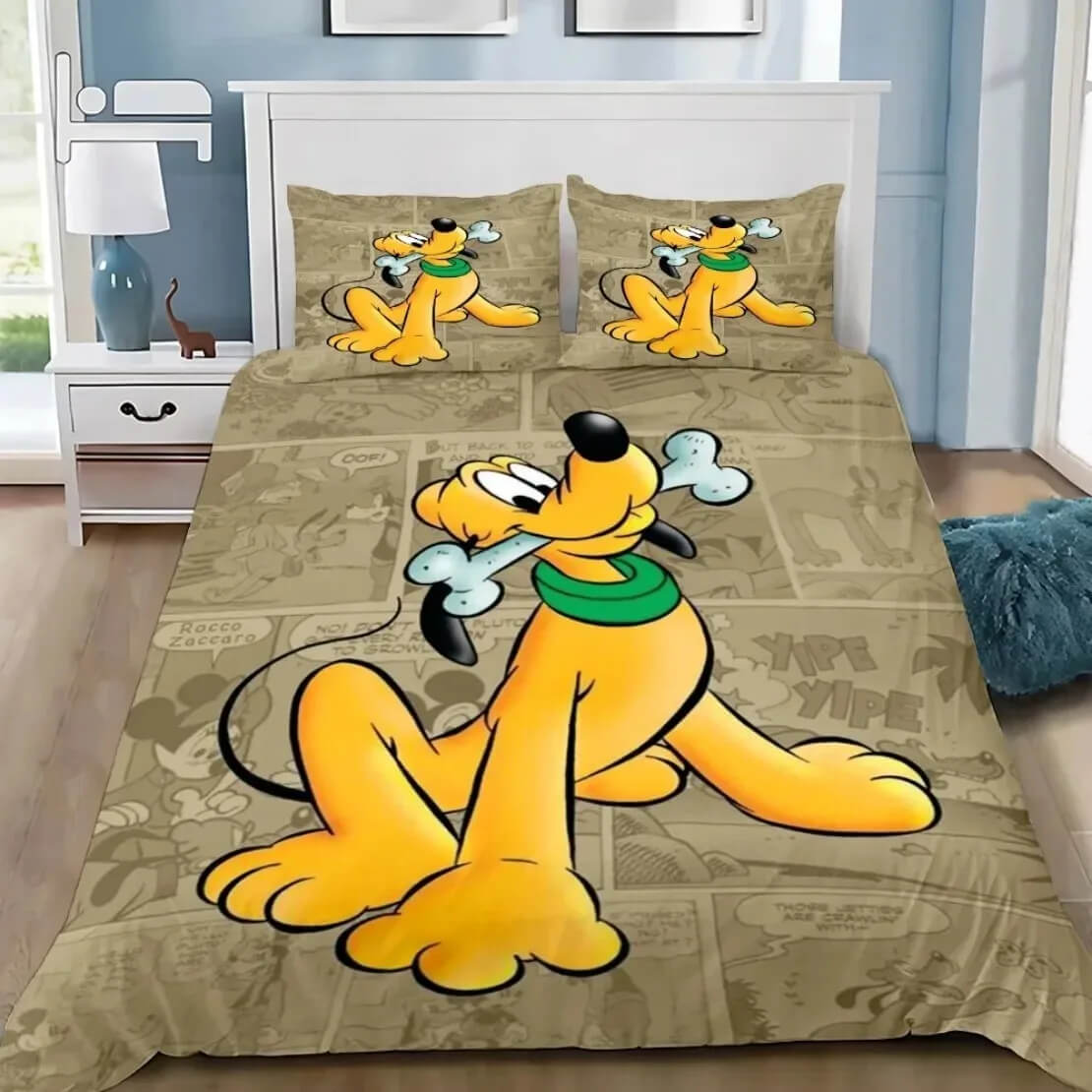 Pluto dog doona cover bedding set with colorful cartoon print