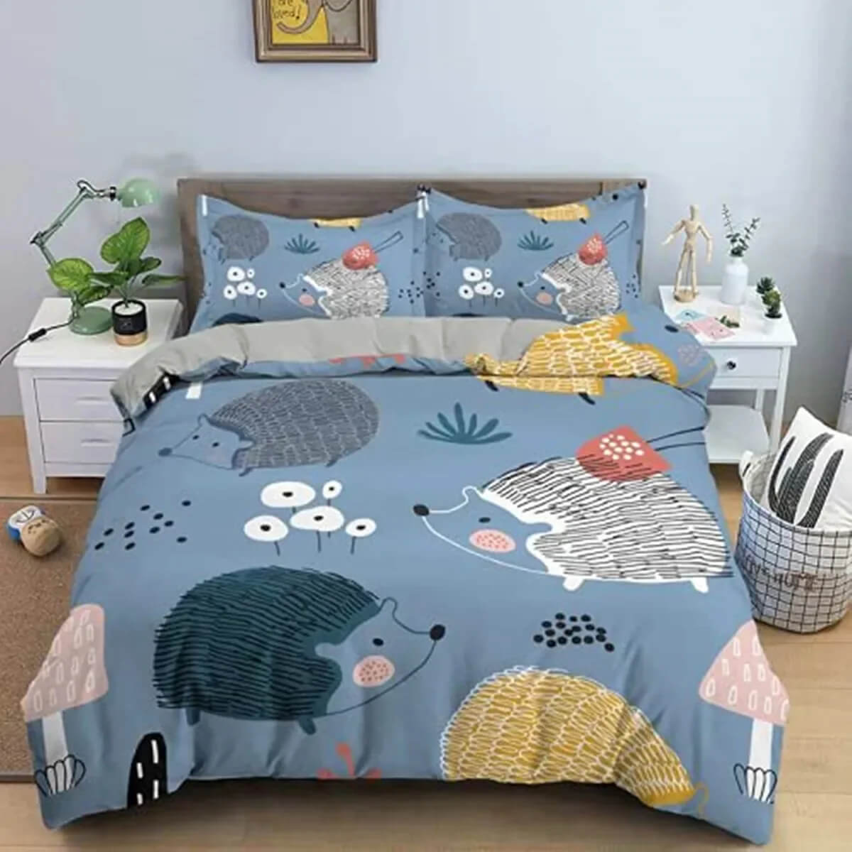 Soft Microfiber Hedgehog and Mushroom Duvet Cover