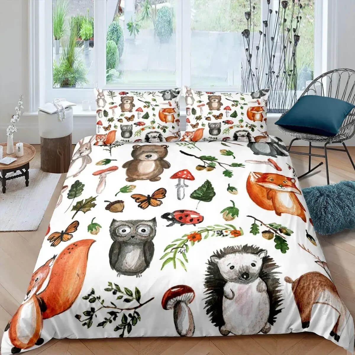 Kids Forest Animal Bedding Decor with Hedgehog Design