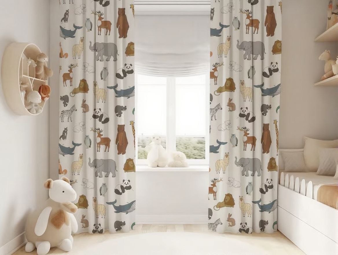 Cute World Animals Baby Boy Room Curtains Nursery Curtains Window Curtains