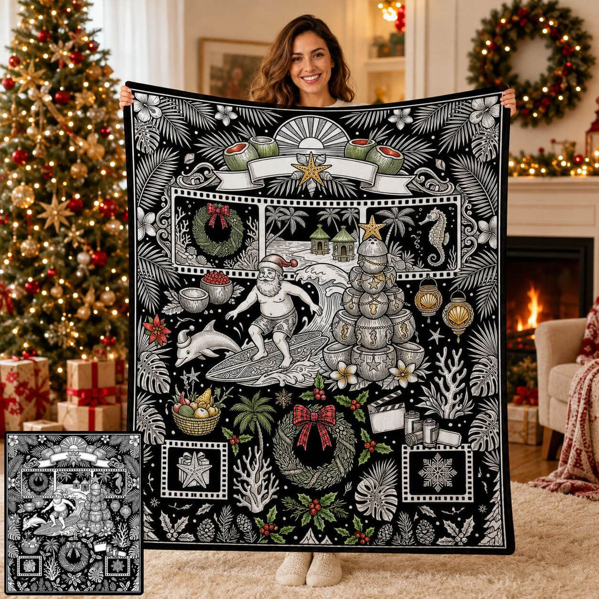 DIY coloring throw blanket for Christmas celebrations