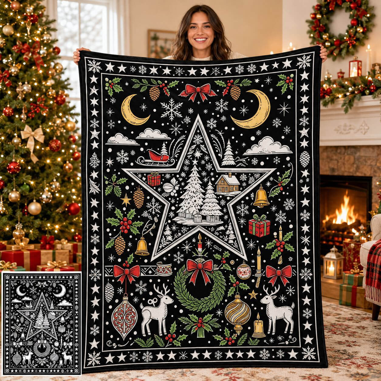 Coloring throw blanket with included 24 vibrant markers