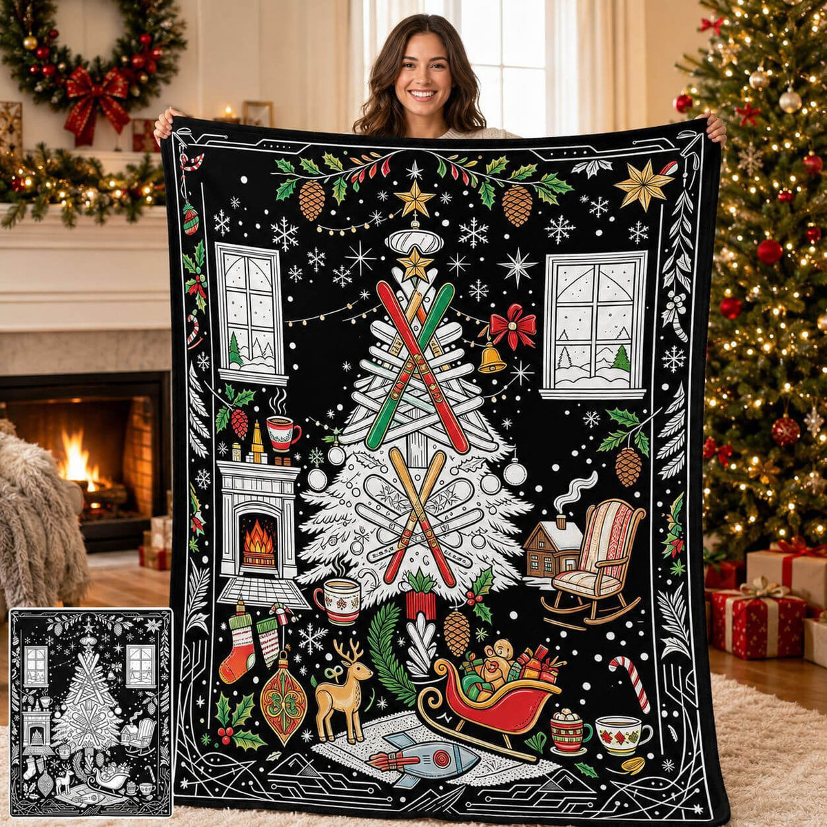 Adult coloring blanket for relaxing creative activities