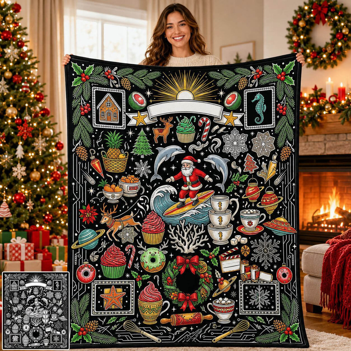 Christmas coloring blanket gift for art lovers