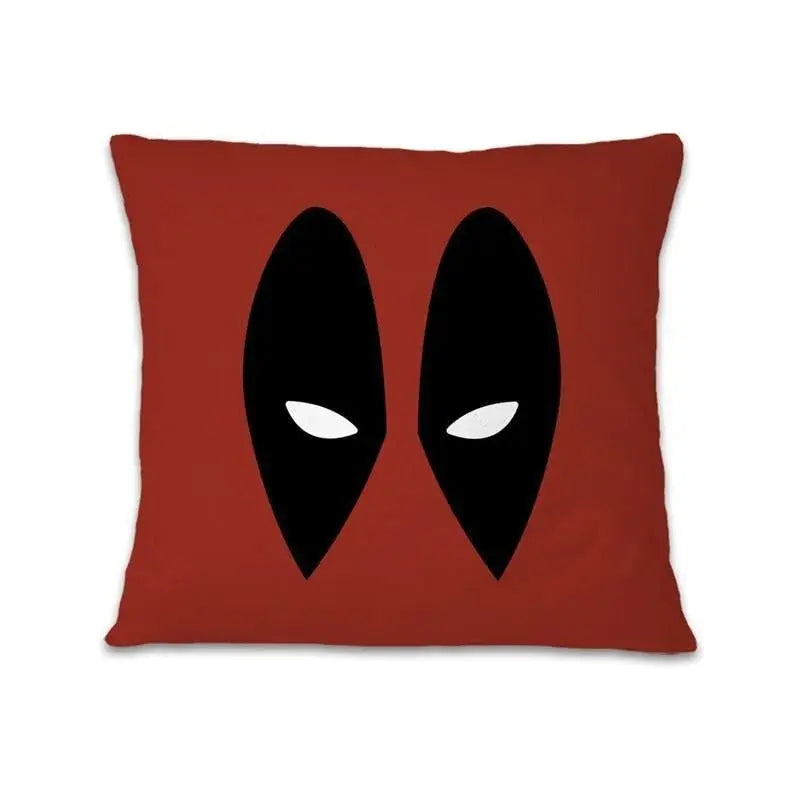 Deadpool cushion cover with bold red design and character print on a gaming chair