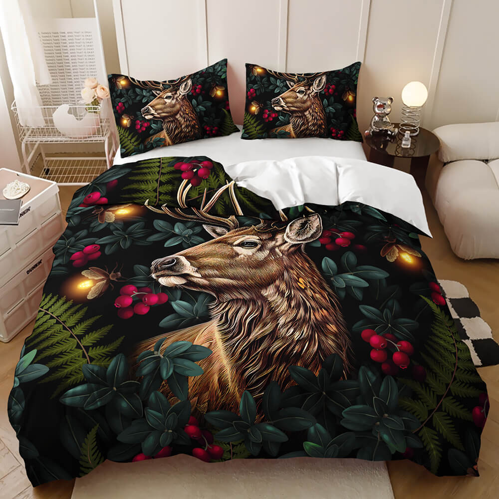 Deer hunting bedding with scenic lake and forest print