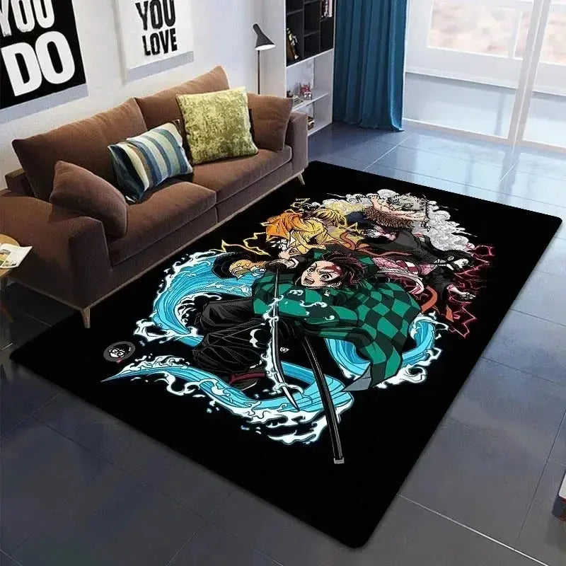 Area rug featuring Zenitsu and Inosuke on a non-slip anime-themed carpet