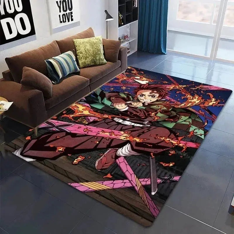 Anime floor mat placed under a chair in a reading nook or anime setup