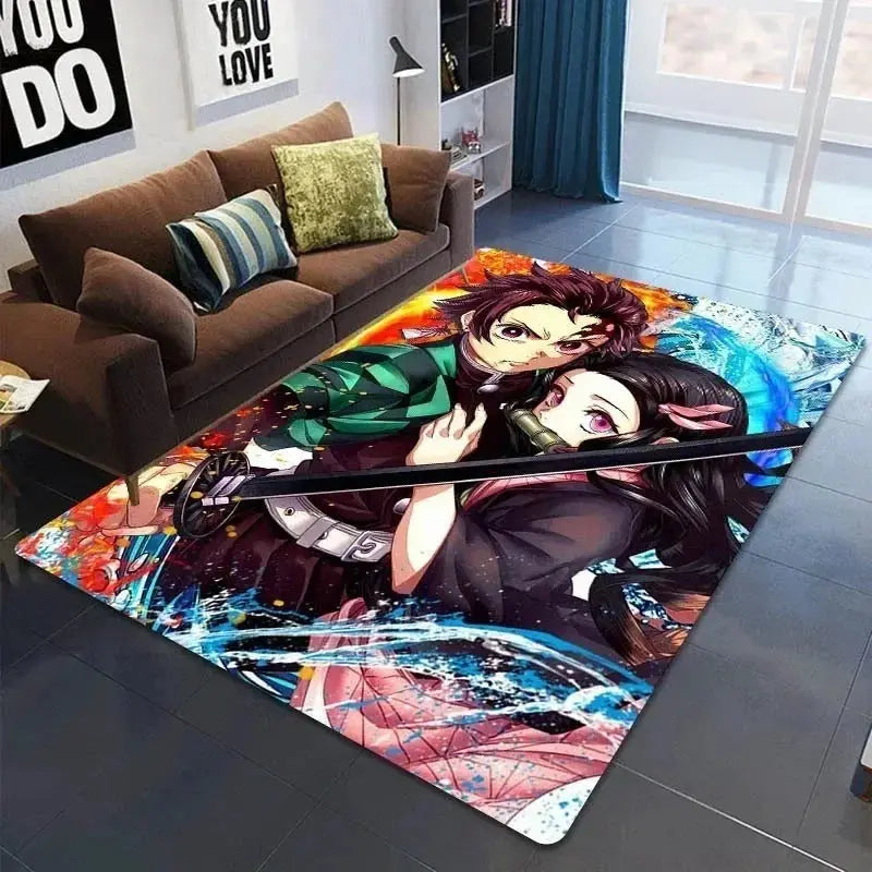 Close-up view of the soft, high-quality fabric of the Demon Slayer floor rug