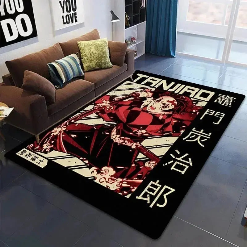 Rubber anti-slip base of the Demon Slayer rug shown in detail